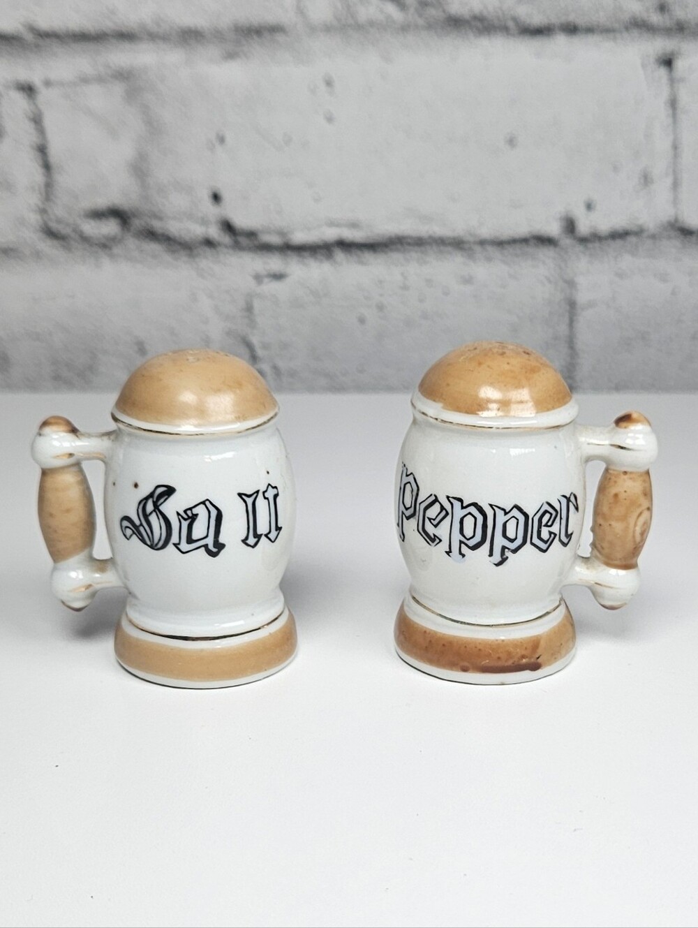 Vintage Japan Beer Mug Salt and Pepper Shakers Ceramic Barware Set